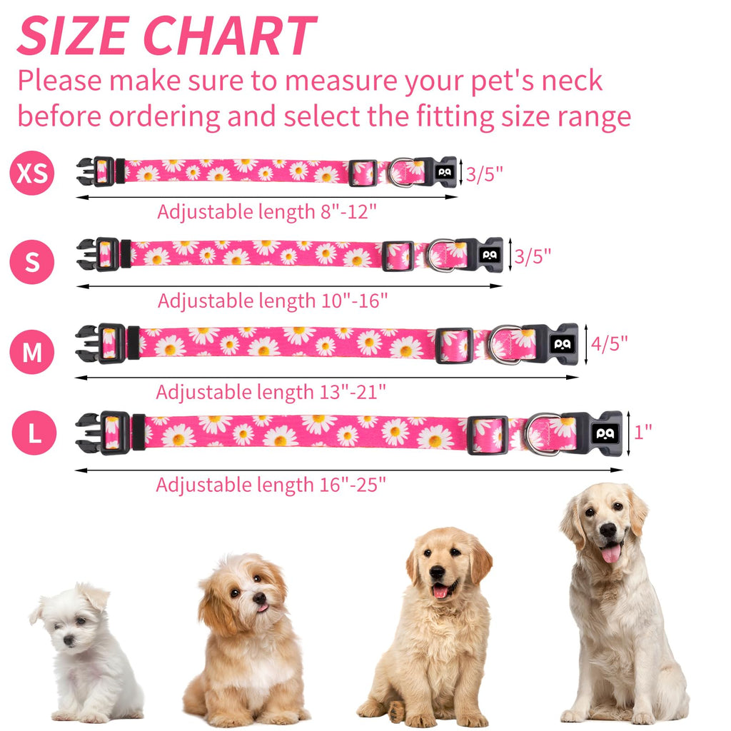 QQPETS Adjustable Soft Dog Collar: Print Flower Pink Multicolor Cute Patterns for XS Small Medium Large Pet Girl Boy Puppy Walking Running Training (XS, Small Daisies)