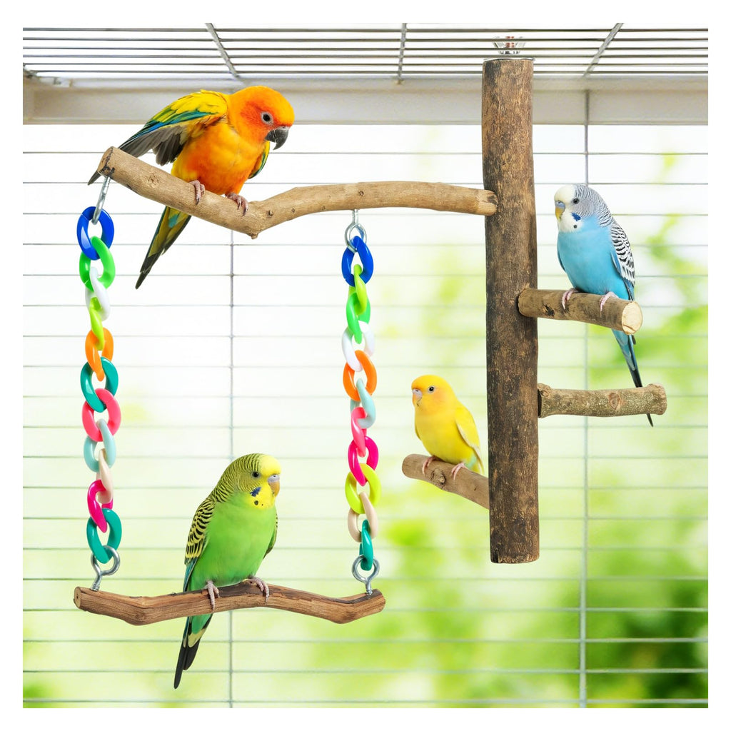 Matutinus Bird Toys, Bird Swing Toys with Perch Stand, Cage Accessories for Budgies, Parakeets, Cockatiels & Other Small Birds