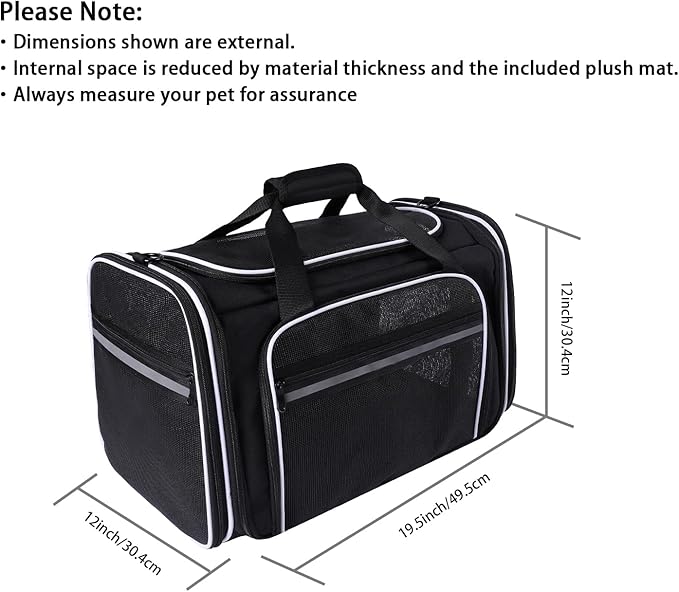 MASKEYON TSA Airline Approved Large Pet Travel Carrier,4 Sides Expandable with 2 Mesh Pockets,3 Entry, Soft Sided Collapsible Dog Carrier for 2 Cats,Kittens,Puppies,Dog, X-Large, Black & White