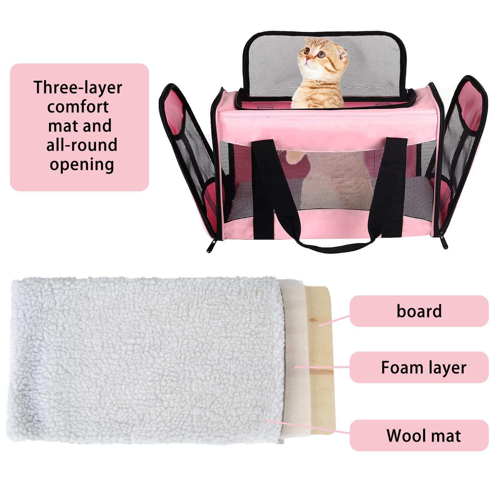 top tasta cat Carrier Large Dog Cat Carriers Puppies up to 30Lbs, Big Dog Carrier Soft Sided, Collapsible Travel Puppy Carrier (X-Large, Pink)