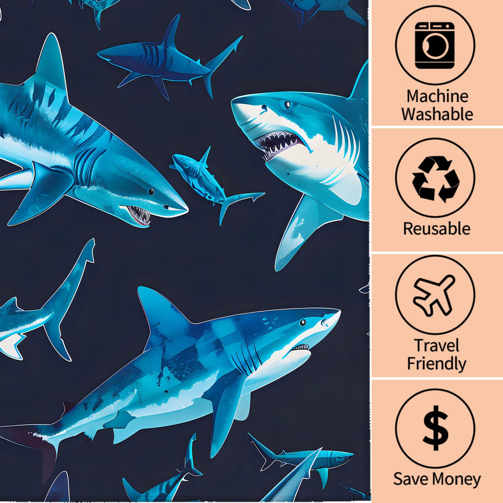 amepay Cute Shark Hand Towels - 2 Pack, 14.5" X 28",Soft Microfiber Polyester Dark Towel Set with Bold Dynamic Sharks Pattern,for Ocean Bathroom Kitchen Spa Hotel Decor Gifts