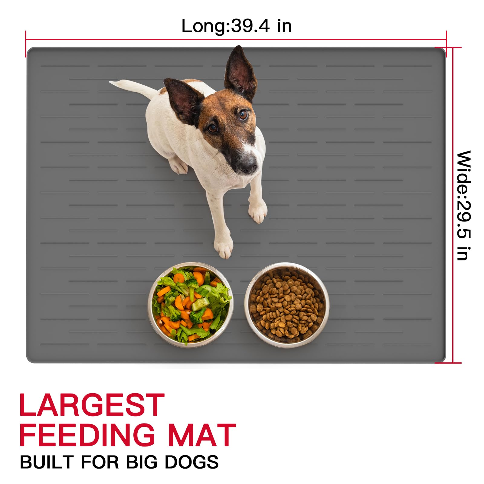 39.4"x29.5" Large Pet Food Mat, Silicone Dog Mats for Food and Water, Nonslip Pet Feeding Mats for Floors,Dog Cat Bowl Mat with Raised Edges, Dark Gray