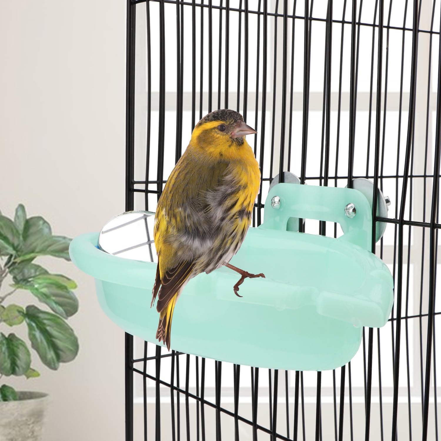 Wontee Bird Bath with Mirror for Small Birds Budgie Parakeet Cage, Green