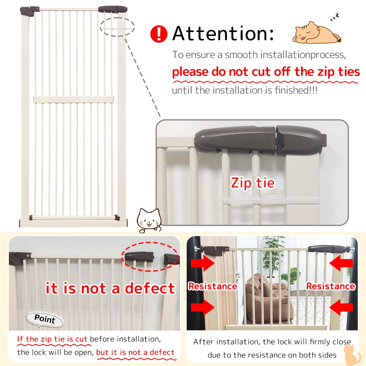 Lumizone 61.02" Extra Tall Pet Gate for Cat Dog 30.12"-34.05" Wide Cream