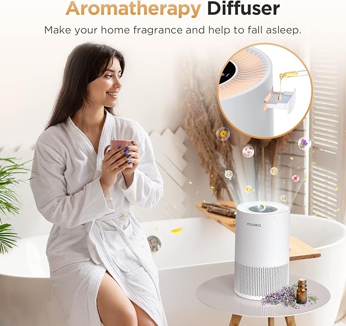 Air Purifiers for Home Large Rooms up to 1200ft², MOOKA H13 True HEPA Air Purifier for Bedroom Pets with Aromatherapy, Child Lock, 13dB Ultra-Quiet Air Cleaner for Smoke, Odor, Dander, Pollen