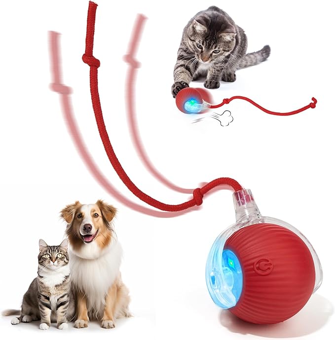 Utroni Interactive Dog & Cat Electric Active Toys, Smart Rolling Ball for Dogs & Cats, 360° Smart Automatic Rolling Pet Ball, Fast Moving Toy for Bored Indoor Kitty, Rechargeable(Red)
