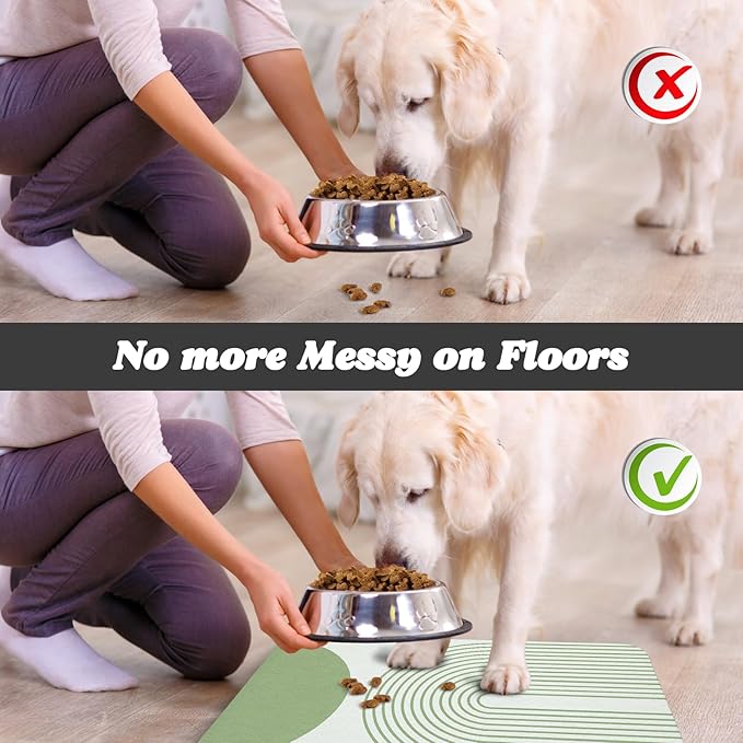 Dog Food Mats,Cat Absorbent Water Bowl Feeding Mats Pet Placemats for Food and Water Green Bohemia 16 * 24 inch