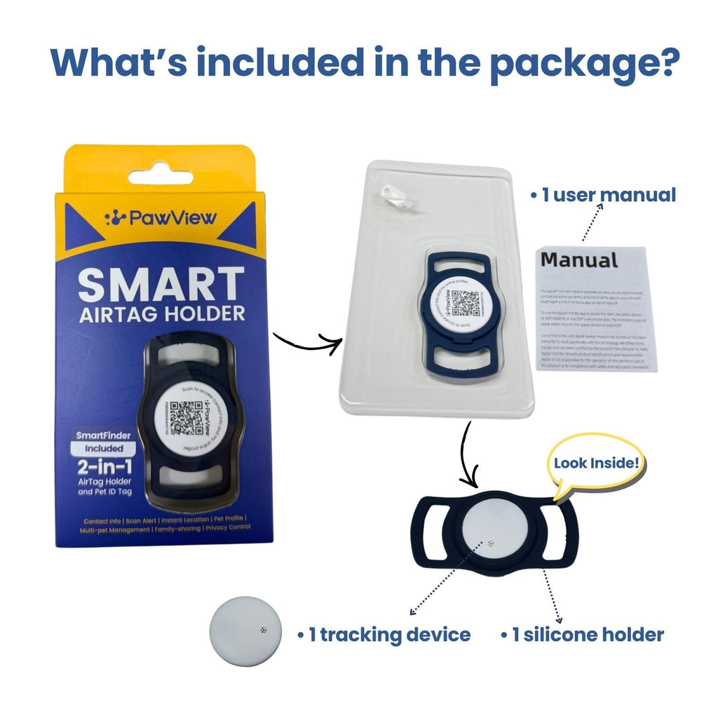Smart Pet Tracker for Collar - Dog Trackers Location for Pet with Holder, No Monthly Fee, Real-Time Tracking, iOS Only, Emergency Contact, Long-Lasting, Anti-Lost Tracker for Cats, Bag Straps,Blue