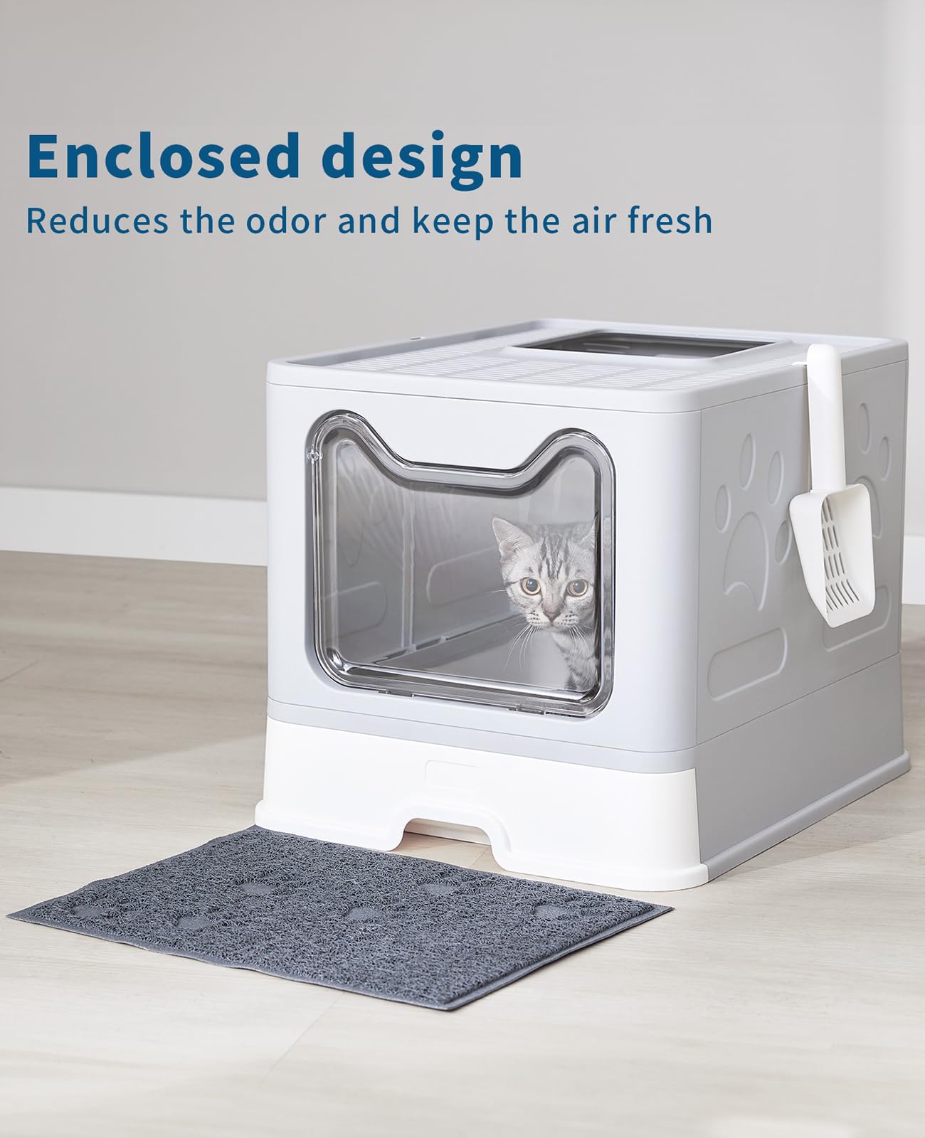 Medario Cat Litter Box with Litter Mat and Scoop (Grey)