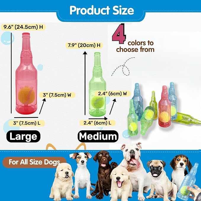 Tennis Ball in Bottle Dog Toy [2025 New Upgrade] Reinforced and Thickened Rubber Bottle Dog Chew Toy with Ball Squeaky Fetch Toy Tough (Green, Medium)