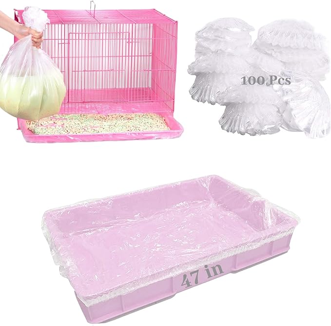 BNOSDM 50 PCS Disposable Rabbit Cage Liner Plastic Guinea Pig Cage Bedding Hamster Litter Pan Bags Universal Toilet Film for Bunny Chinchilla Ferret Hedgehog Small Animals (47")