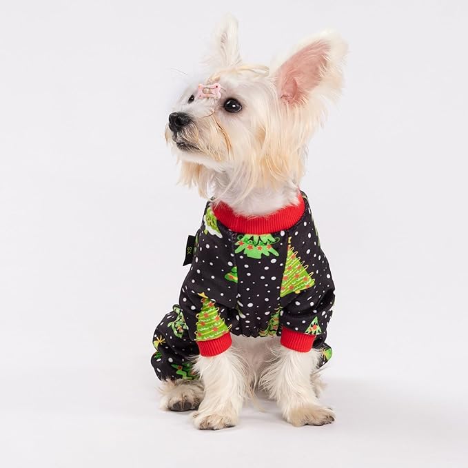 Fitwarm Christmas Tree Dog Pajamas, Christmas Clothes for Small Dogs Boy Girl, Holiday Pet Outfit, Black, Red, Green, Yellow, XXL