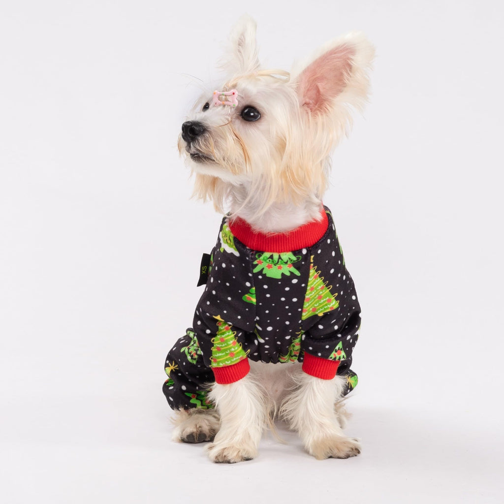 Fitwarm Christmas Tree Dog Pajamas, Christmas Clothes for Small Dogs Boy Girl, Holiday Pet Outfit, Black, Red, Green, Yellow, XXL