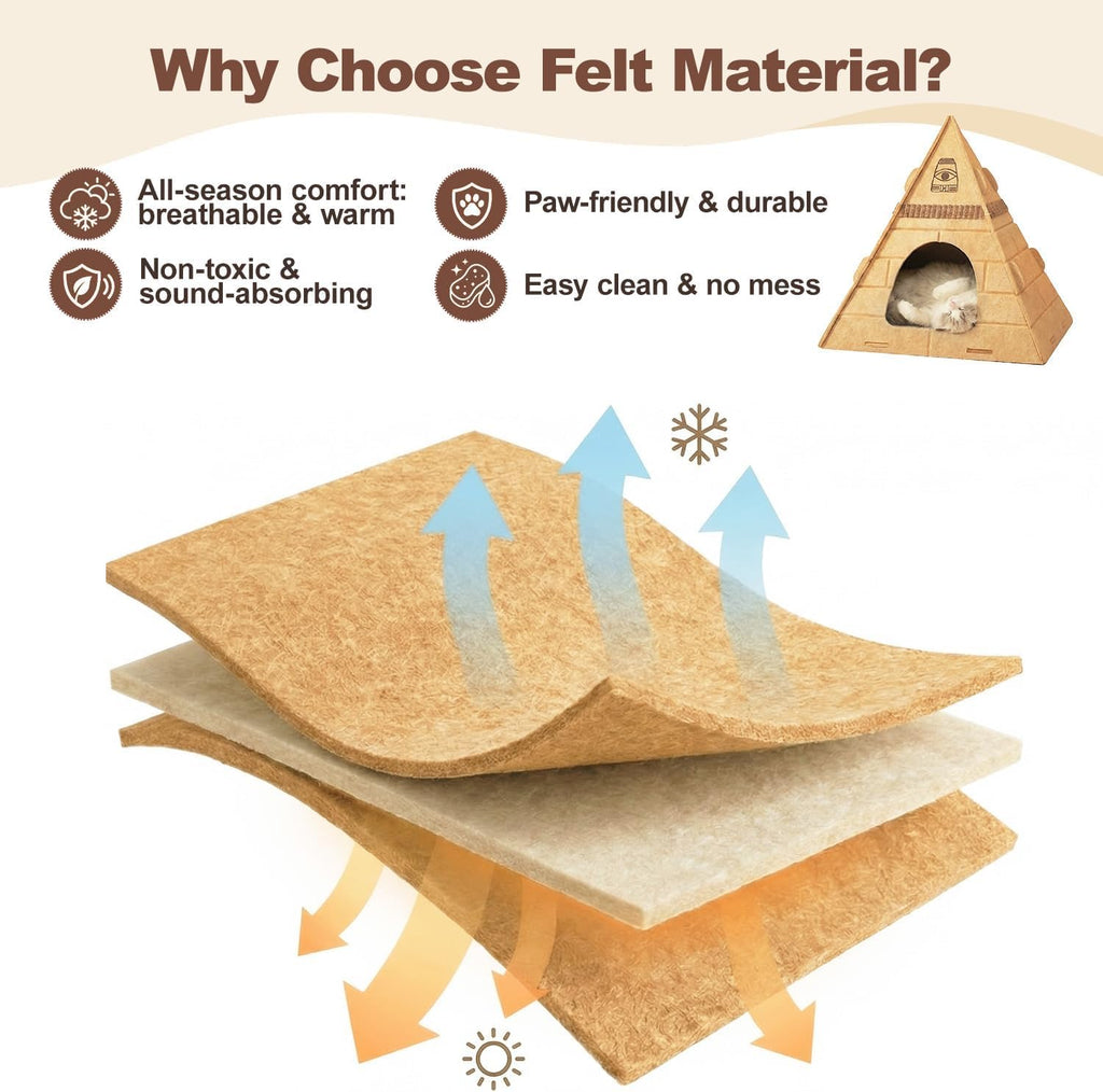 Mellownido Cat Cave, Pyramid Felt Cat Scratch House for Indoor Cats