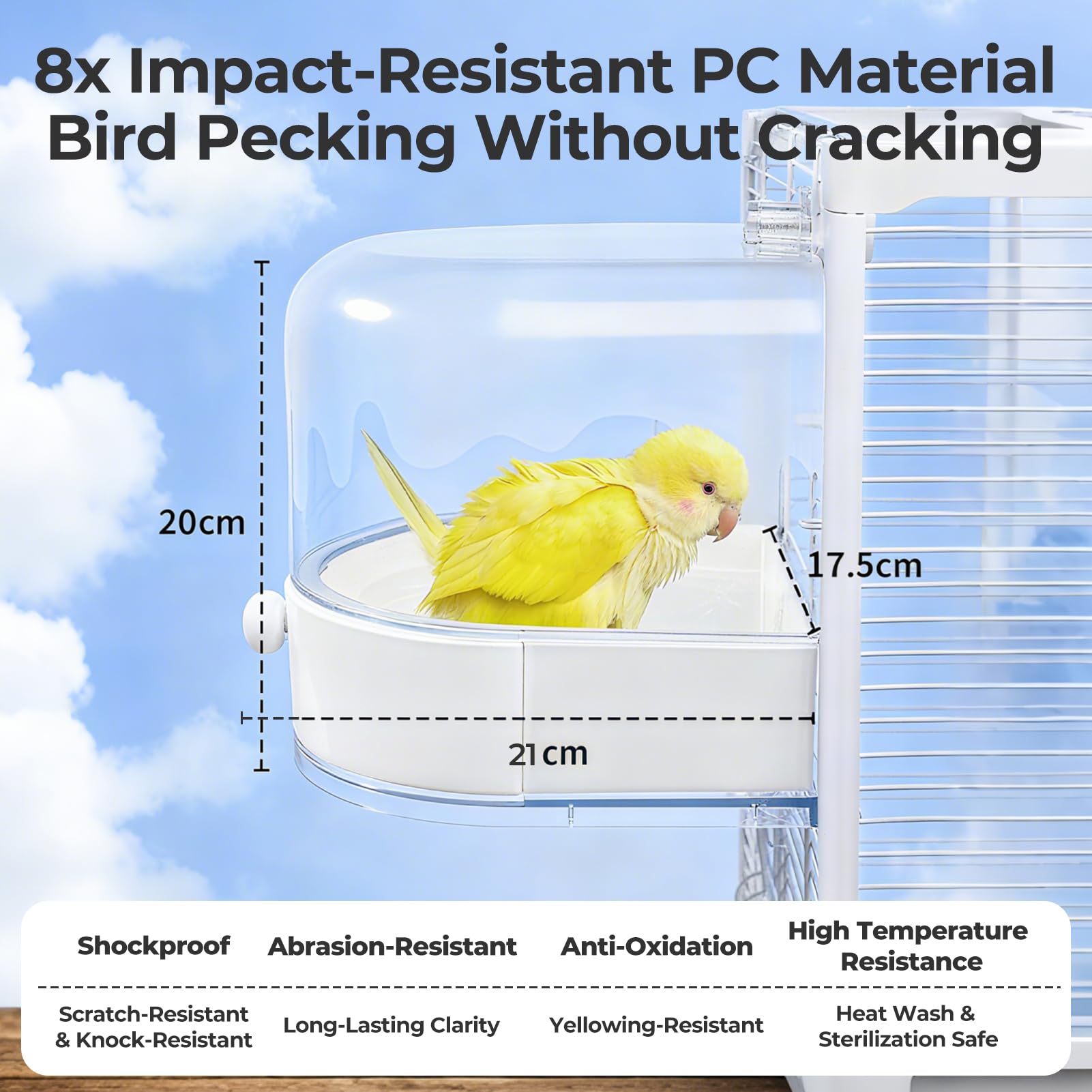 mini&moe Bird Bath for Cage, 4 in 1 Multifunction Birds House/Bath/Litter Box/Feeder Room, Bird Cage Accessories for Pet Birds Conure Budgies Cockatiels Lovebird,Finches, Parakeets, Mannikin, White