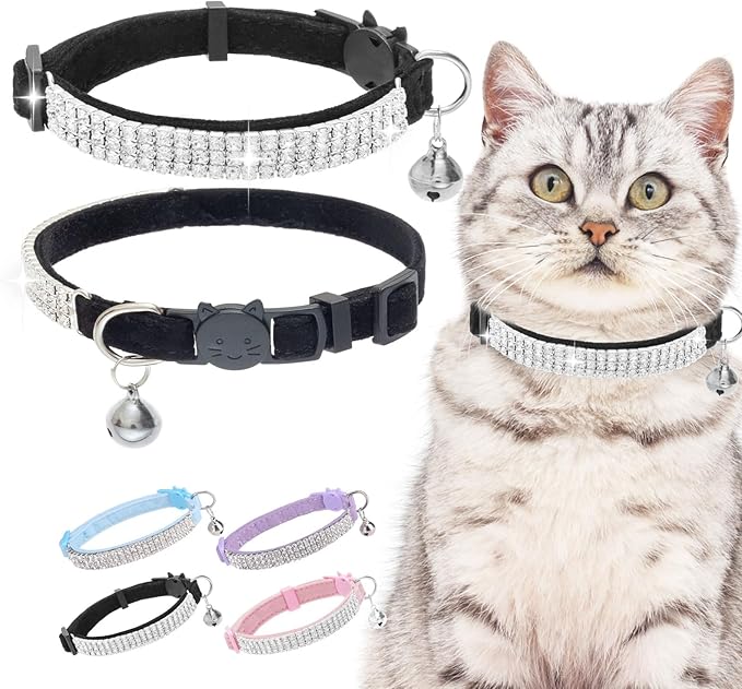EXPAWLORER Soft Velvet Safe Cat Collars for Girl Cats,Blue & Light Purple