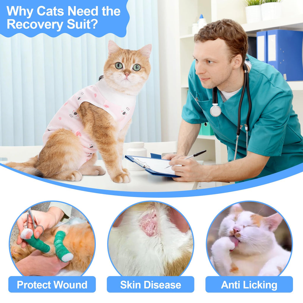 Coppthinktu Cat Recovery Suit Female, Breathable Cat Onesie After Surgery Female for Abdominal Wounds or Skin Diseases, Cat Surgery Recovery Suits Kitten Onesie After Spay Anti Licking