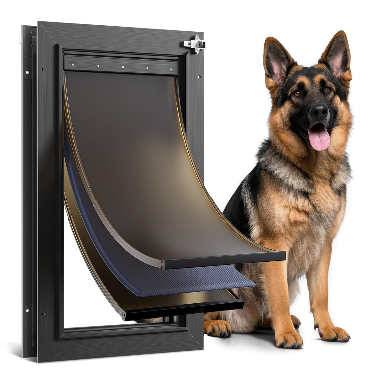 PETCOMING All Aluminum 3 Flaps Insulated Dog Door for Door (Medium)