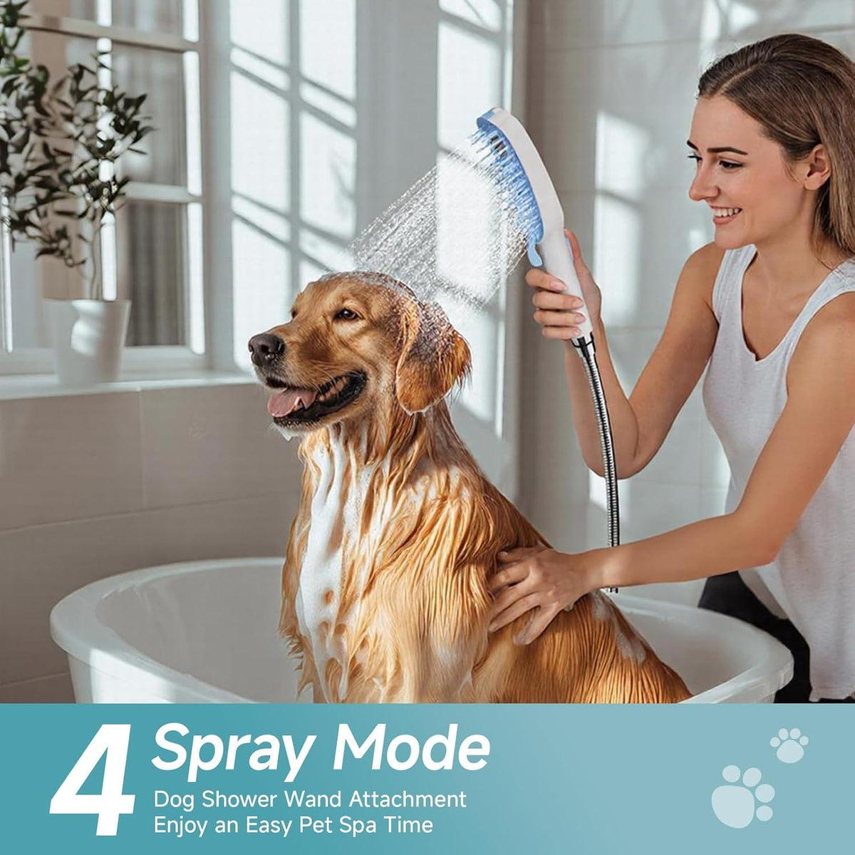Dog Shower Attachment with 4 Adjustable Settings, Indoor and Outdoor Use
