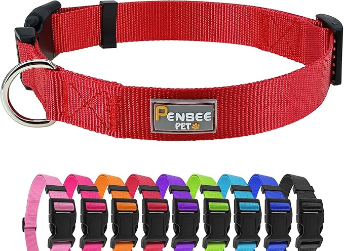 PENSEEPET Red Dog Collar Basic Adjustable Dog Collars for Puppy Small Medium Large Dogs Girls with Breathable Quick Release Nylon Pet Collar
