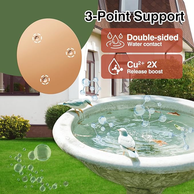 HIGHYEAH Bird Bath Copper Disc- Reinforced 99.99% Pure Copper Bird Bath Purification Basin with Three-Point Support Providing Physically Safe Clean Water Suitable for Outdoor Bird Baths