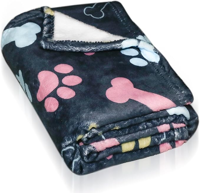 Gowyeg Dog Blanket for Large Dogs, Soft Flannel Cute Paw Navy Blue 50"x40"
