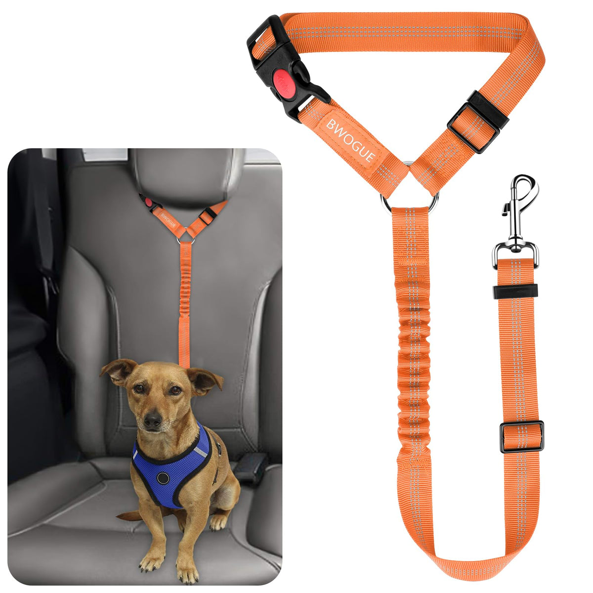 BWOGUE Dog Seat Belt for Car, Headrest Restraint Reflective Bungee, 1 Pack