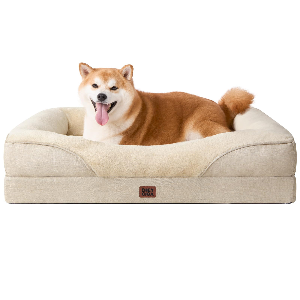 EHEYCIGA Orthopedic XL Dog Bed for Large Dog, Memory Foam Dog Couch, Beige