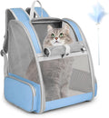 Cat Backpack Carrier, Large Pet Backpack with Kitten Wand Feather Toy for Medium Small Dog Cat Puppy Kitty Bunny up to 15lbs, Ventilated Mesh Dog Travel Carrier for Hiking Walking Outdoor Use (Pink)