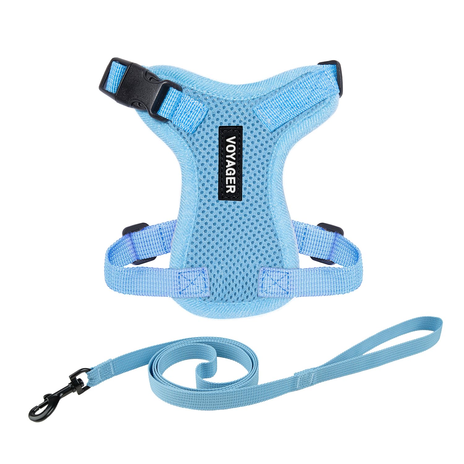 Voyager Escape-Proof Step-in Lock Cat Harness & 5ft Neoprene-Handle Leash Set All-Weather Mesh with Reflective Stitching for Small to Large Cats by Best Pet Supplies, Baby Blue, XS