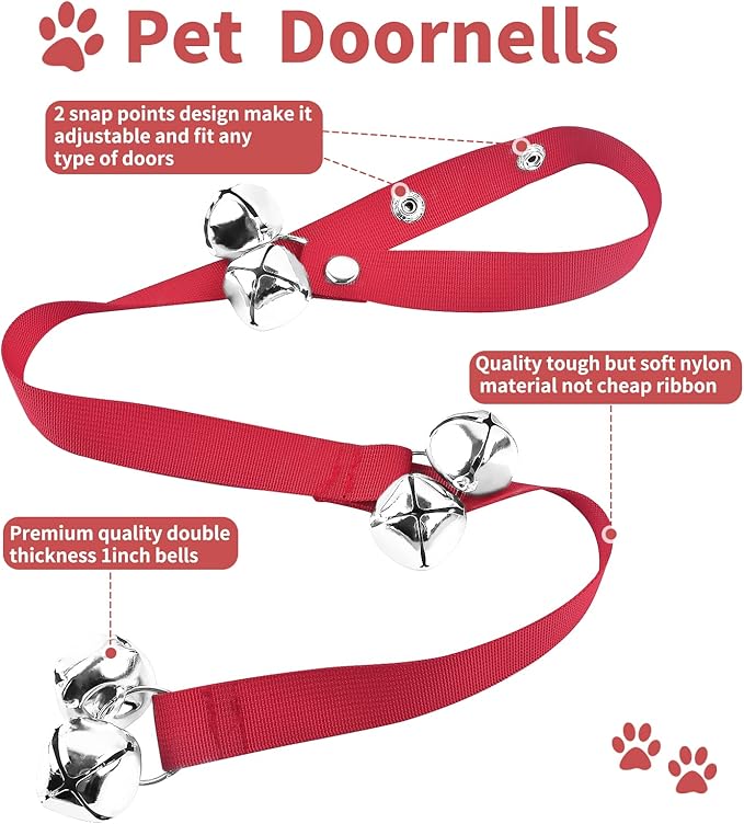 JIMEJV 2 Pack Dog Doorbells, Pet Training Bells for Go Outside Potty Training and Communication Device Large Loud Dog Bell Cat Puppy Interactive Toys Adjustable Strap Door Bell (Red)