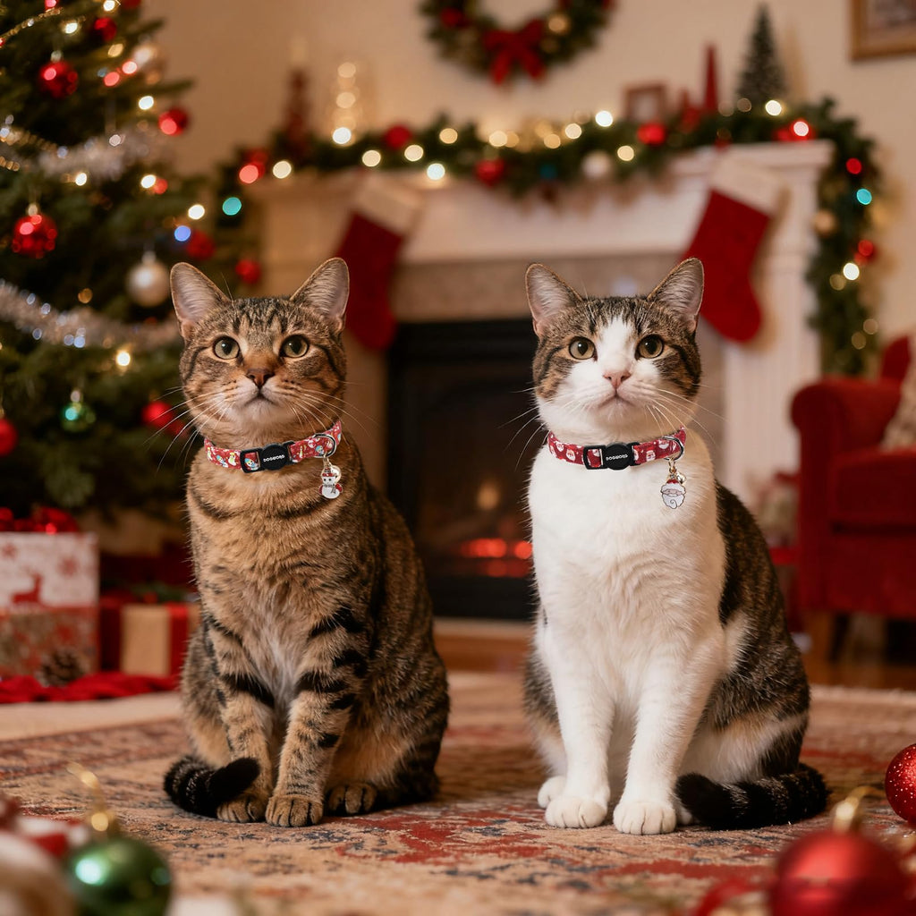 2 Pack Christmas Cat Collars Breakaway with Bell, DOGWONG Safety Buckle Santa Claus Christmas Tree Cute Cat Collar for Girl Boy Cats，Adjustable 7-12 Inch