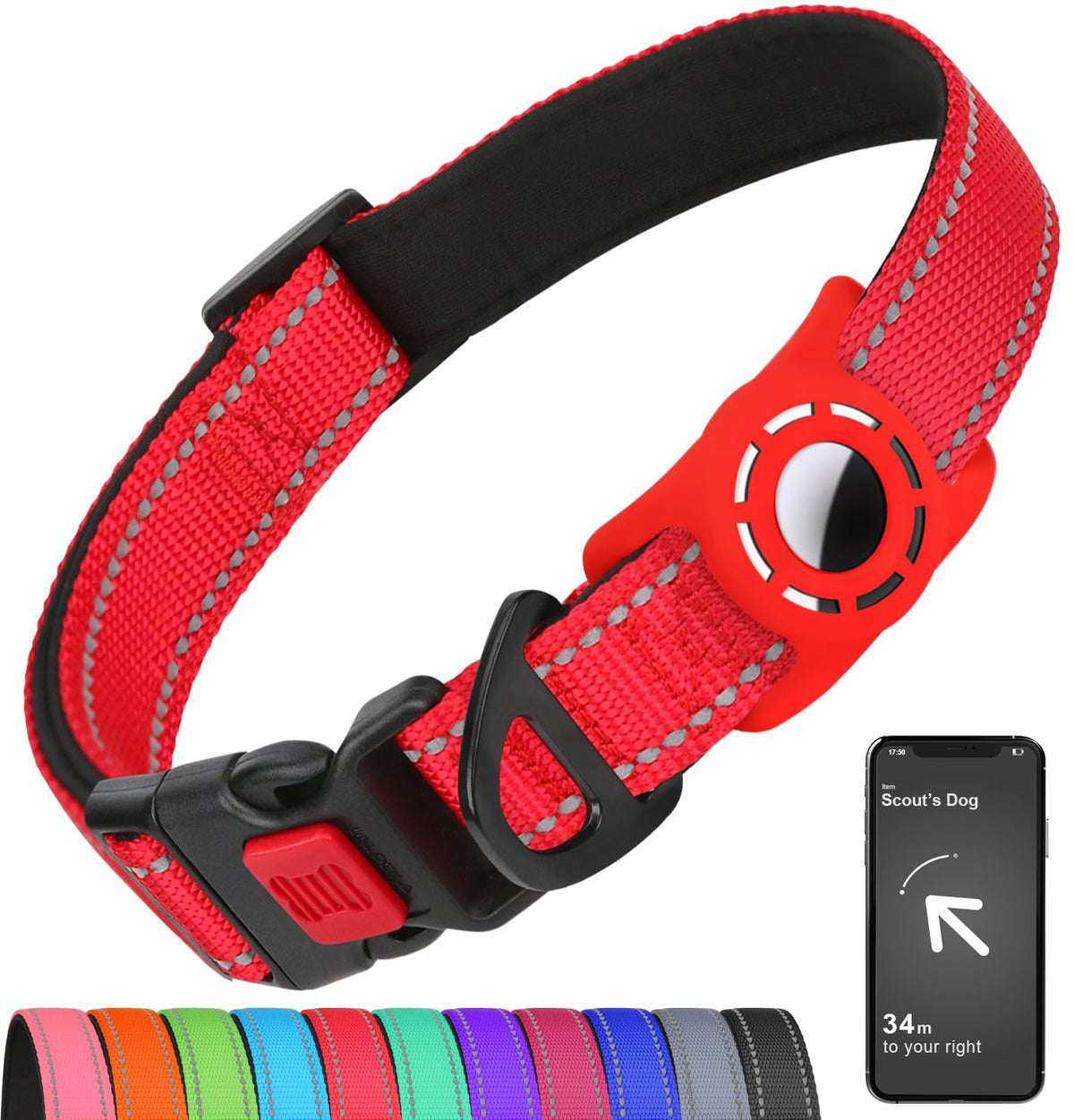 Erbine Reflective Dog Collar for Large Dogs with Silicone Tag Holder