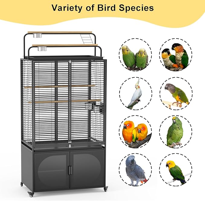 GDLF 72-Inch Parrot Bird Cage with Play Top and Storage Cabinet