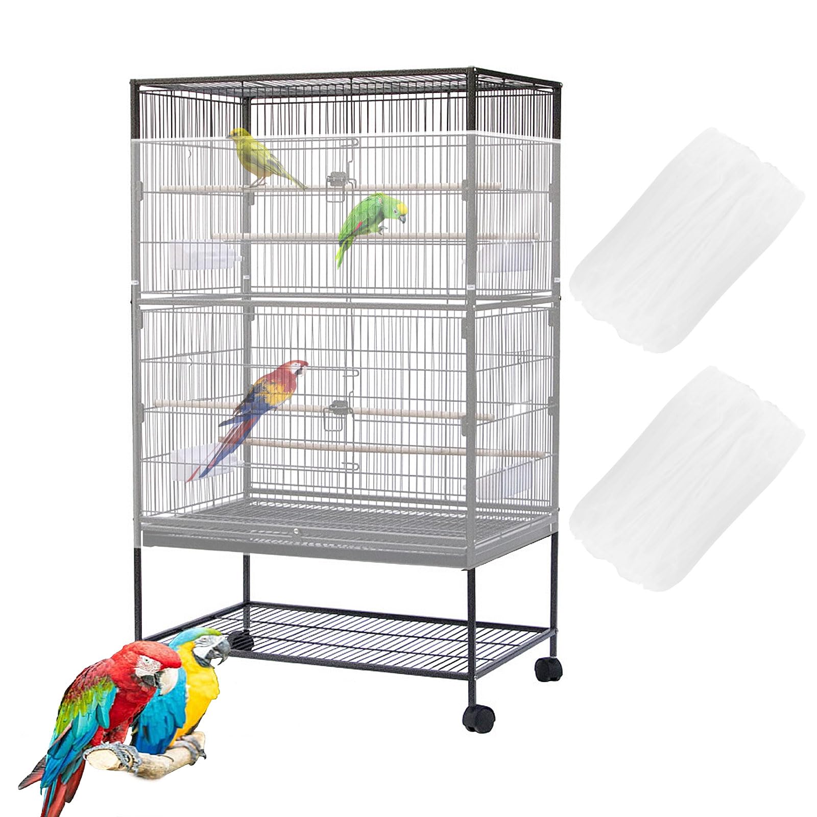 SYOOY Bird Cage Seed Catcher,Large Birdcage Net Cover,Bird Cage Accessories for Parrot Parakeet Cockatiels Conures Macaw African Round Square Cages(118 * 31inch)