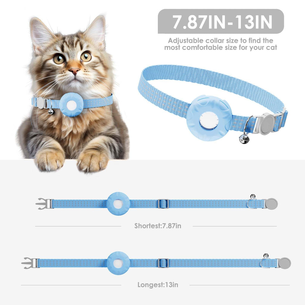 ZFSJTAG GPS Tracker for Cats, Compatible with Apple Find My App (Only iOS), No Monthly Fee Cat Tracker, Waterproof (White Tracker, Blue Cat Collar)
