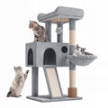 Polias 36-Inch Cat Tree Tower for Small and Medium Indoor Cats, Multi-Level Cat Furniture with Sisal Scratching Posts, Hammock, Condo & Scratching Board, Light Gray