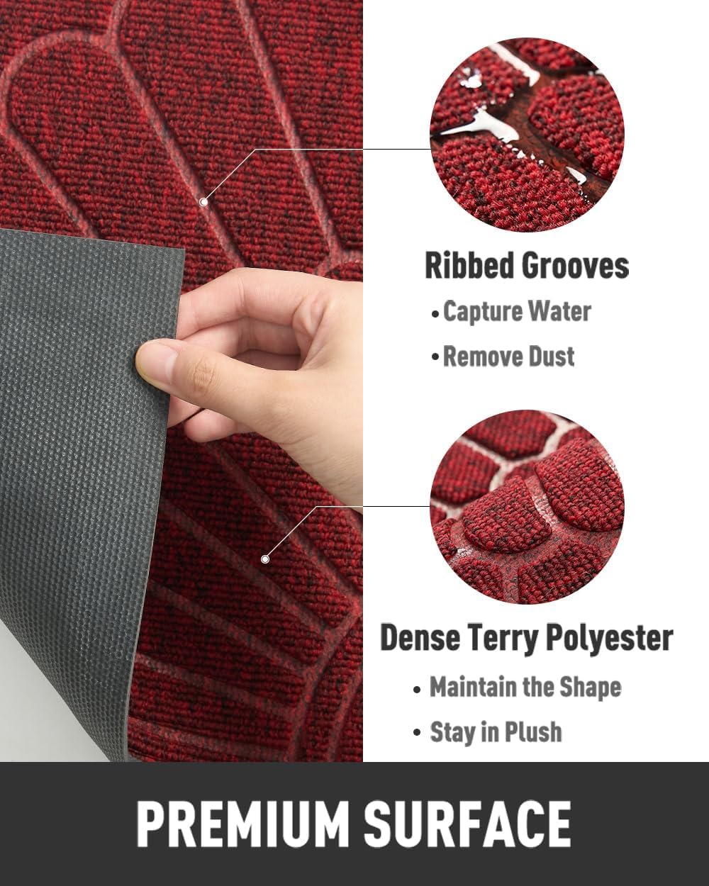 tchdio Door Mat Outdoor Indoor Entrance Doormat-Semicircular Durable Rubber Non Slip Front Door Mat for Outside Inside Entry Entryway Dirt Trapper WelcomeMat for Muddy Paws and Shoes-Red 24”x47”