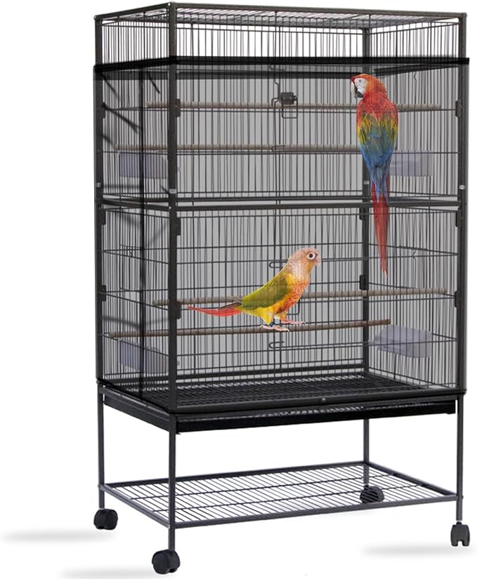 Daoeny Bird Cage Seed Catcher, Large Bird Cage Cover, Adjustable Soft Airy Nylon Mesh Net, Birdcage Cover Skirt Seed Guard for Parrot Parakeet Macaw African Round Square Cages (White)