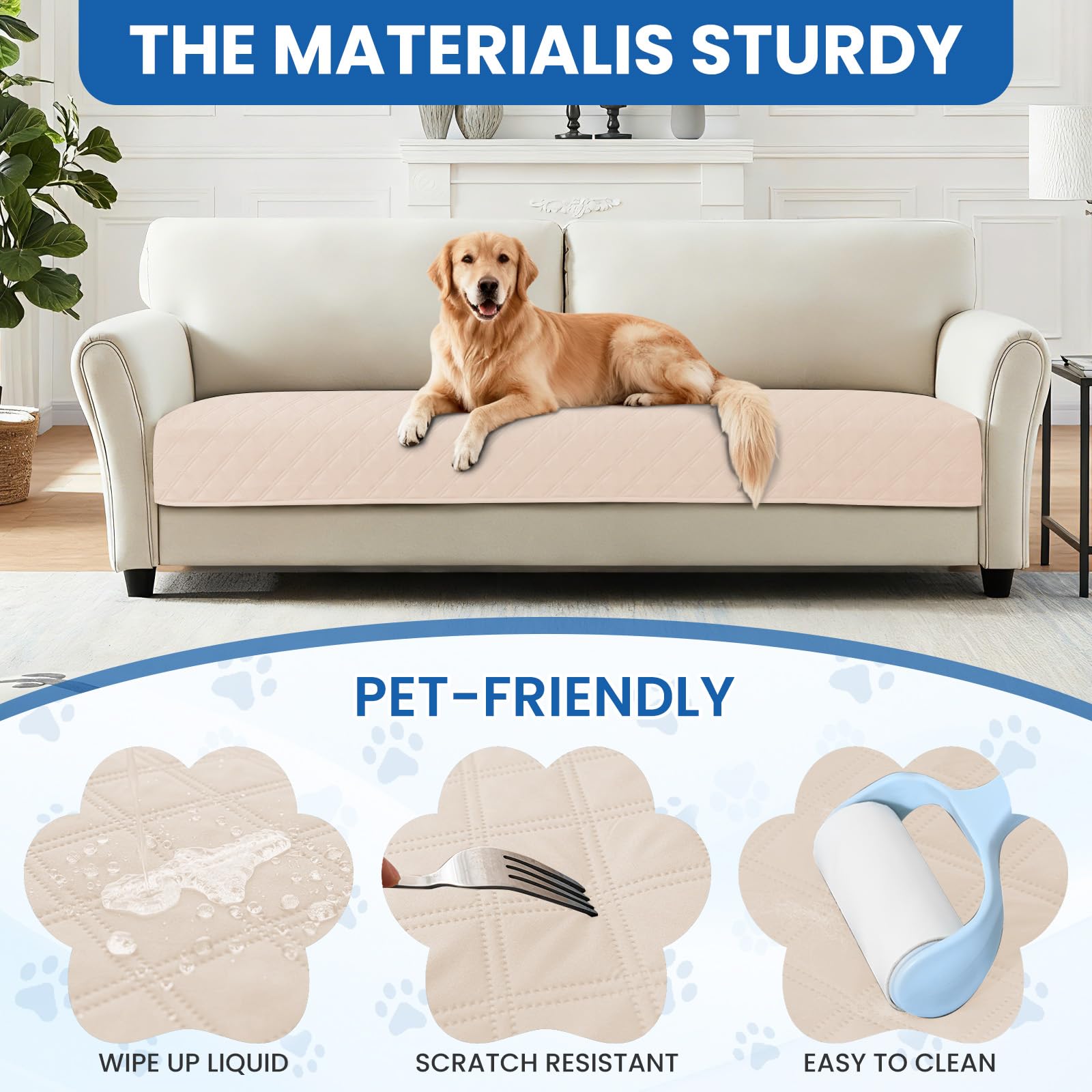 CYCMACO Waterproof Couch Covers for Pets, Waterproof Dog Bed Cover, Anti-Slip Soft Dog Blankets, Couch Cover for Dogs Washable, Pet Blanket for Puppy Large Dogs Cat (68x82 Inch, Beige)