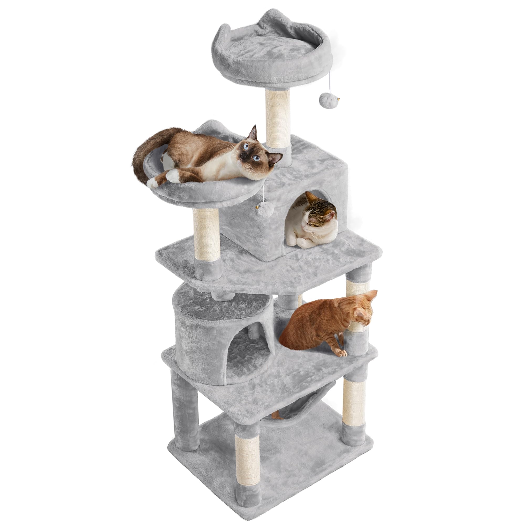 Topeakmart 62.2 inches Cat Tree with Double Condos, Scratching Posts & Hammock, Kitty Activity Tree Center Kitten Play House