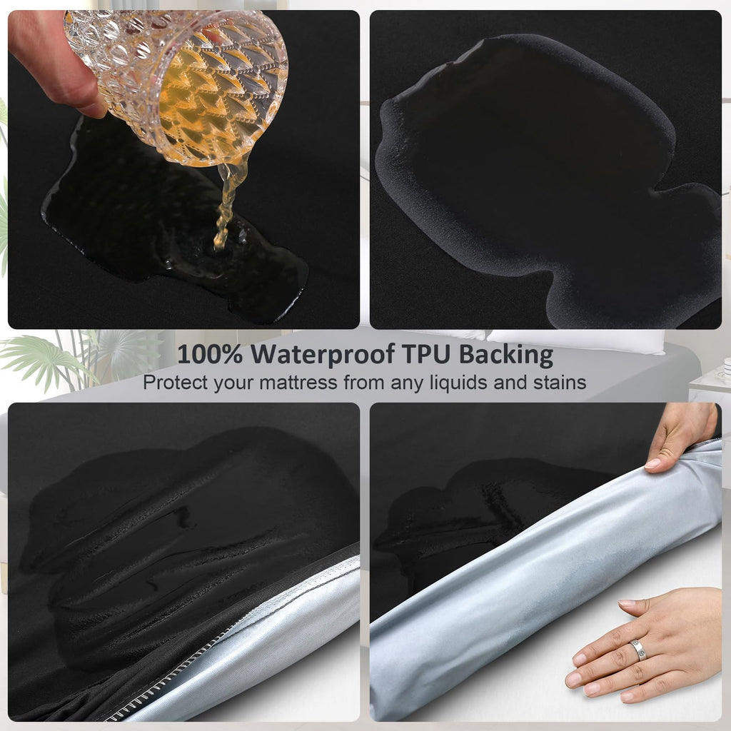 Twin Mattress Protector Waterproof, Fitted Sheet Style Breathable Mattress Cover with Deep Pocket Fits Up to 18'', Machine Washable Noiseless Bed Cover for Kids Adults Pets (Black, 39'' X 75'')