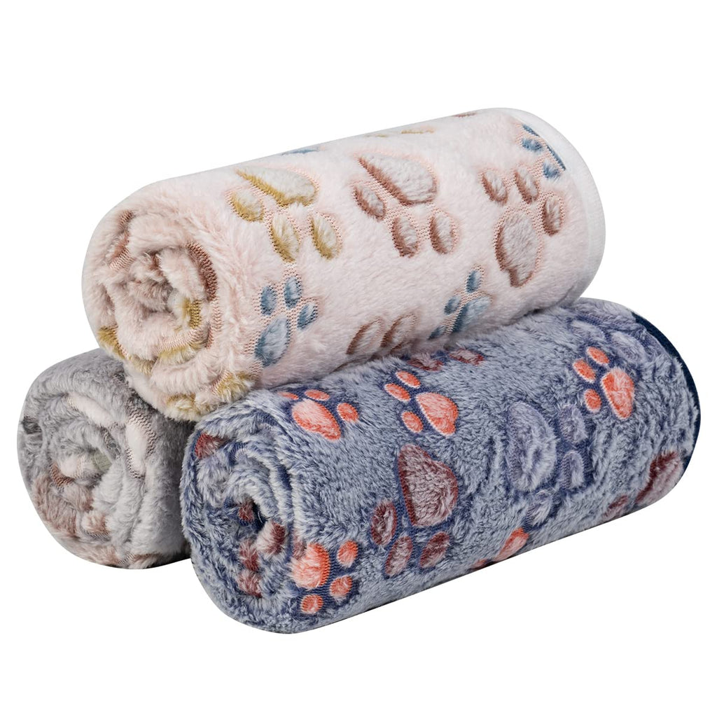 Dono 1 Pack 3 Dog Blankets, Soft Fluffy Fleece Pet Blanket Warm Sleep Mat Paw Print Design Puppy Kitten Throw Blankets Doggy Blanket for Dogs