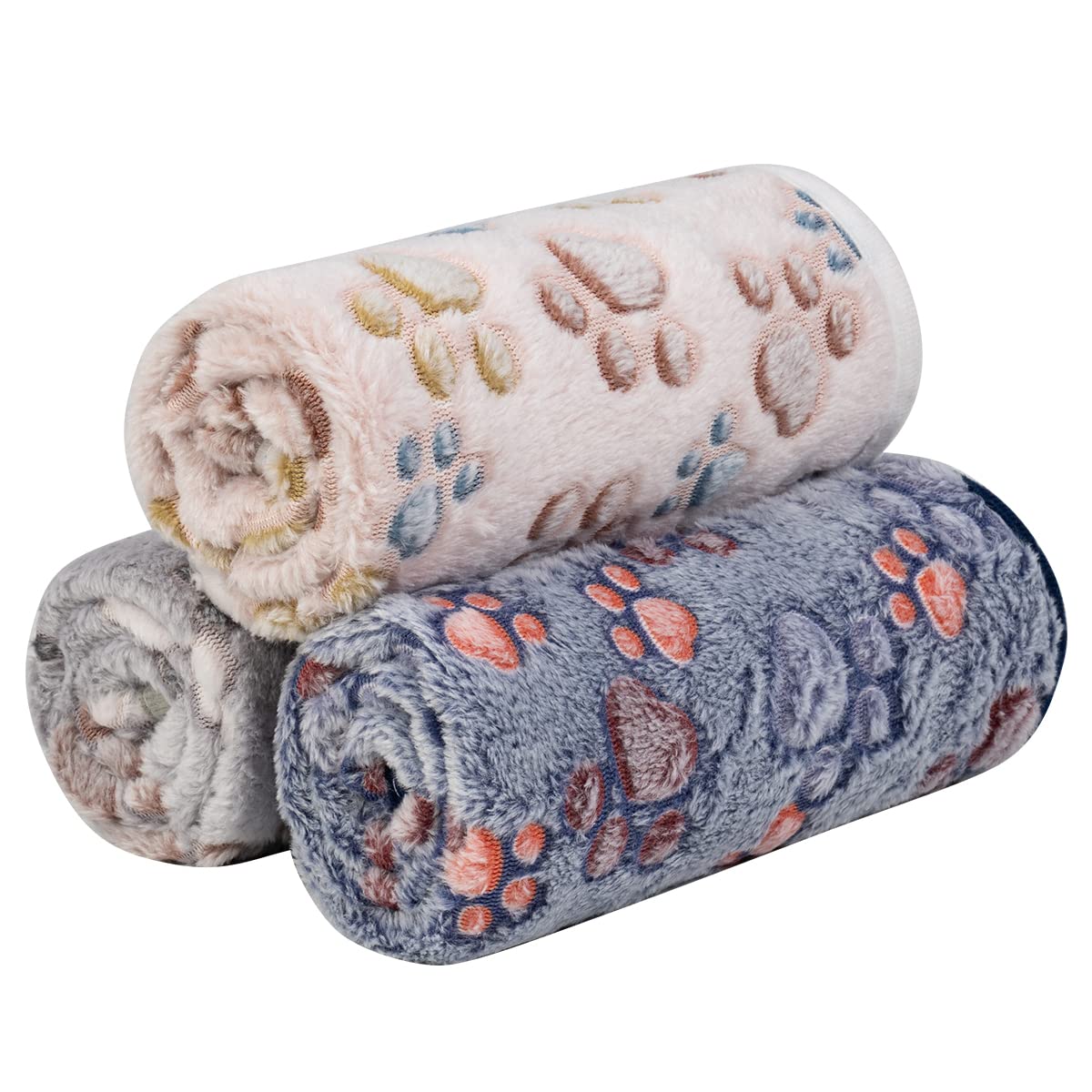 Dono 1 Pack 3 Dog Blankets, Soft Fluffy Fleece Pet Blanket Warm Sleep Mat Paw Print Design Puppy Kitten Throw Blankets Doggy Blanket for Dogs