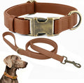 Dog Collar and Leash Set,Leather Silicone Waterproof Odor-Proof Dog Collar and Leash for Medium Dogs, Soft Flexible Dog Collars, Durable Thick Adjustable Pet Collar (Brown, Medium (12.5-20" Neck))
