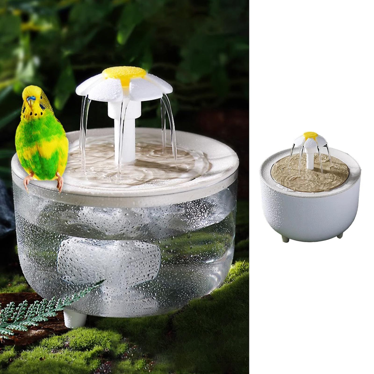 Bird Bath for Parakeets - Small Medium Bird Shower & Bathing Fountain with Filtered Circulating Water Pool Sink for Parrots Lovebirds Conures Finches Cockatiels - Pet Accessories (White Large)