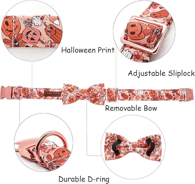 Bobo Rainbow Halloween Dog Collar, Pet Collar Bow Pumpkin Pet Collar Girl Boy Holiday Pet Collars Gift Bow Dog Collar Cute Soft Puppy Collar for X-Small Puppy