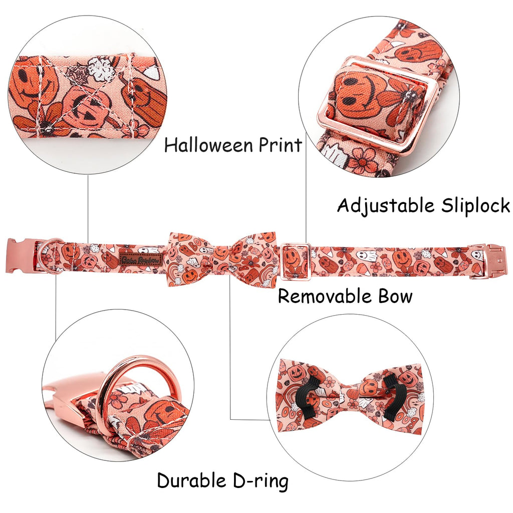 Bobo Rainbow Halloween Dog Collar, Pet Collar Bow Pumpkin Pet Collar Girl Boy Holiday Pet Collars Gift Bow Dog Collar Cute Soft Puppy Collar for X-Small Puppy