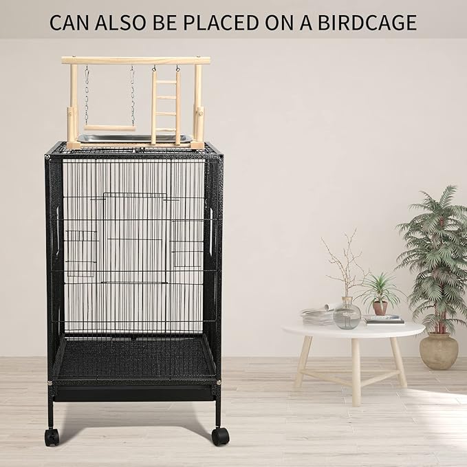 FrgKbTm Natural Wood Bird Playground Parrot Perch Playstand Play Gym Stand Playpen Perches Ladder Swing Platform with Toys Exercise Playgym for Luonfels,Budgie,Cockatiels,Conures,Parakeets,Lovebird