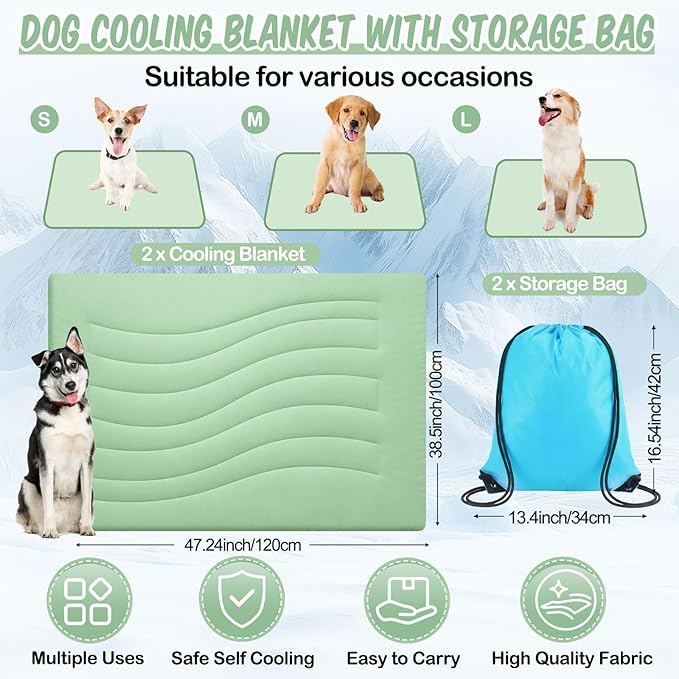 2 Pack Cooling Dog Blankets with Storage Bag Self Cooling Dog Blankets Washable Pet Cold Mats 39 x 47 Inch Portable Cat Pads for Summer Hot Weather Pet Puppies Supplies